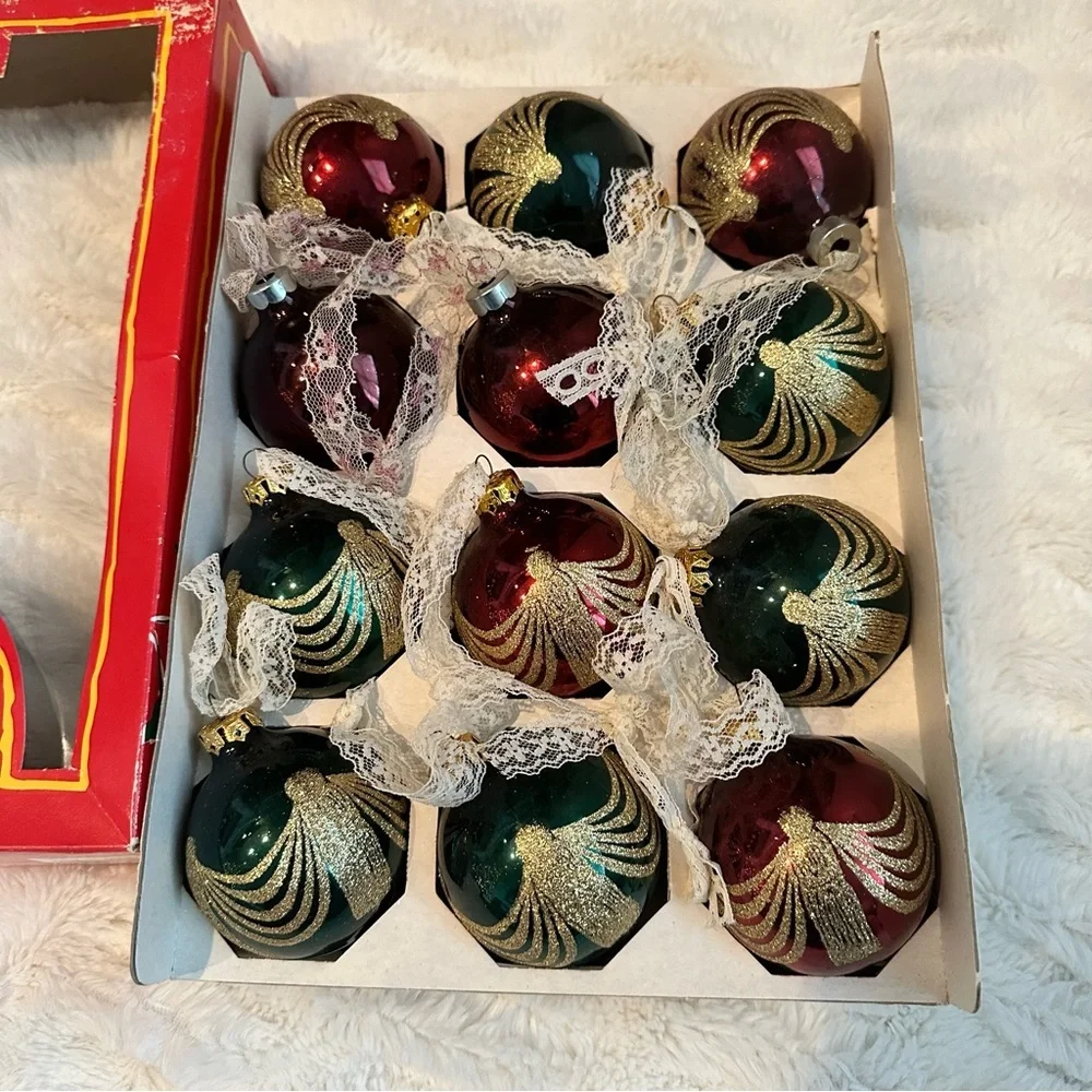Vintage Rauch Red Glass Ball Christmas Ornaments Box Of 18 - Picture 3 of 15